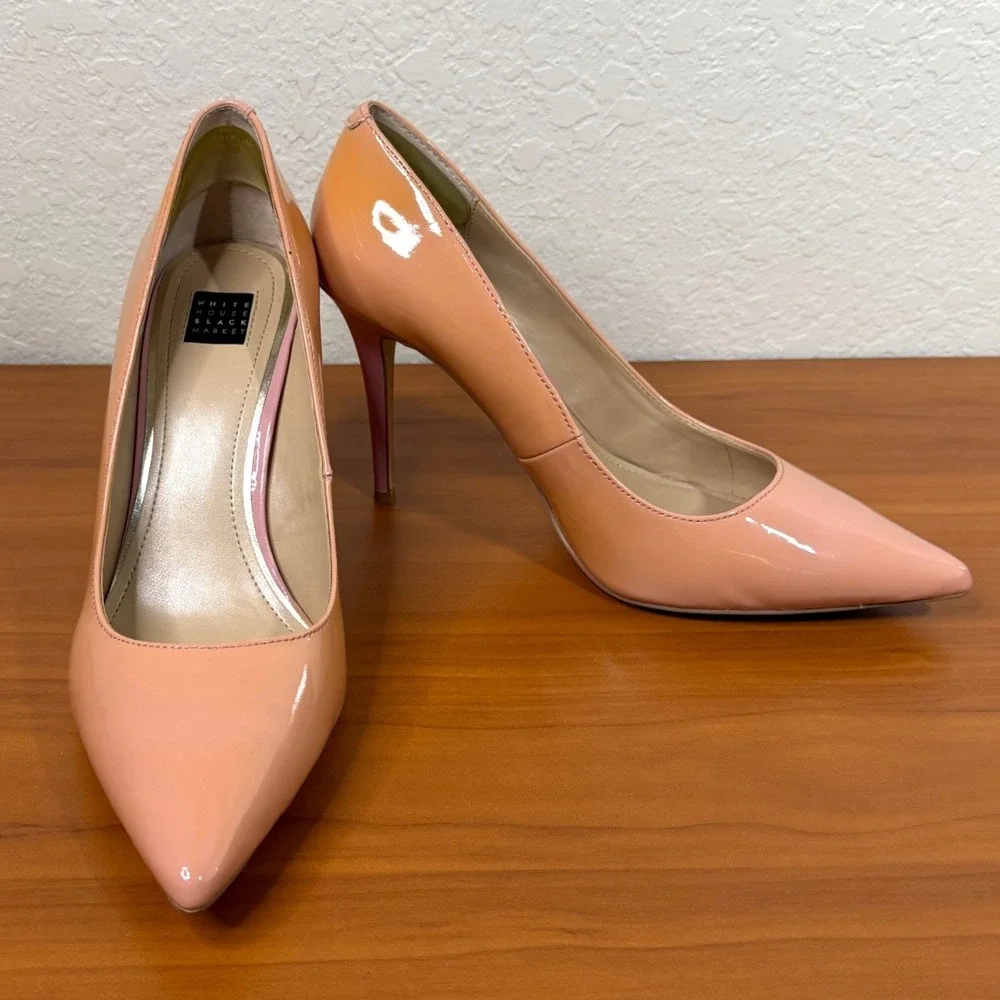 White House Black Market Olivia Antique Bloom Patent Leather Pumps Pink Heel 9M